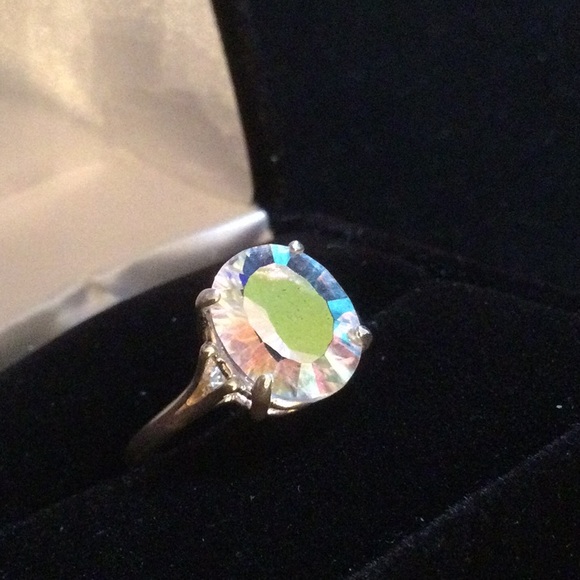 Unusual Aqua Aura Mystic Topaz Ring - Picture 12 of 13